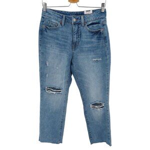 Time and Tru Women 6 High Rise Distressed Raw Hem Whiskered Blue Denim Jeans NEW